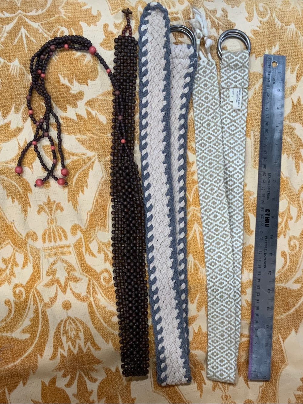Boho Beaded & Woven Belt Bundle - Brown, Orange, Grey, Cream